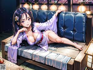 A woman in a purple kimono holding a sword.