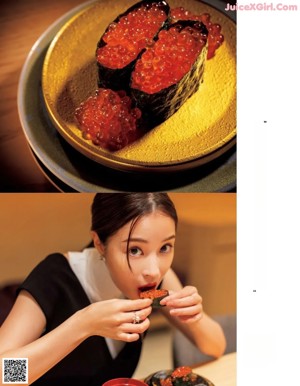 A woman in a plaid shirt is posing for a magazine.