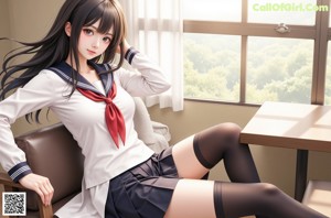 A woman in a school uniform posing for a picture.