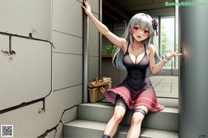 A girl in a white dress is looking out a window.
