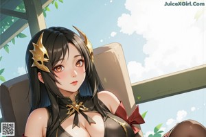 a sexy anime girl with big tits and a mask