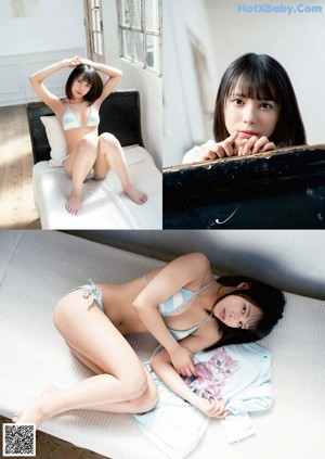 A woman in a black lingerie laying on the floor.