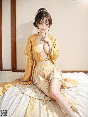 A woman in a blue kimono is posing for a picture.