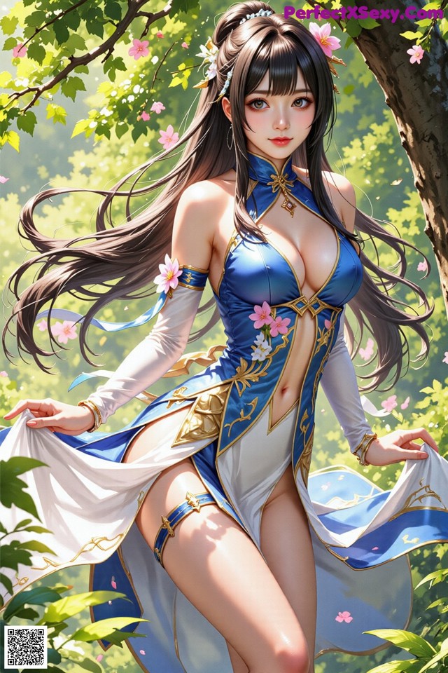 Hentai - The Frozen Elegance That Melts Starlight Set.2 20250106 Part 10 No.627a60 A woman in a blue and white dress standing in a forest.