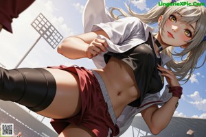 A woman in a shirt and shorts posing for a picture.