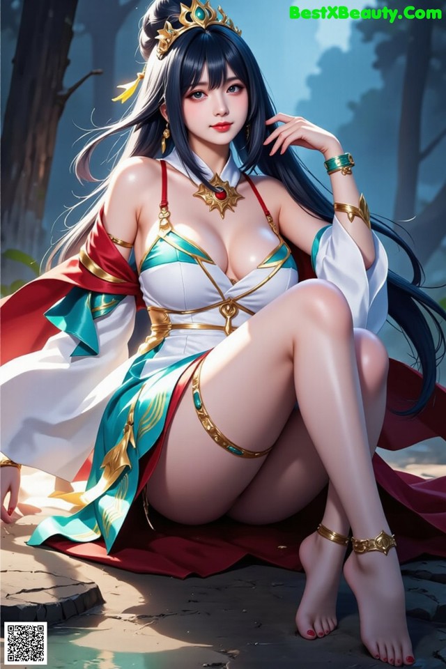 Hentai - Under the Radiance of Celestial Grace Set.1 20250106 Part 13 No.4ae168 A woman in a white and blue dress sitting on the ground.